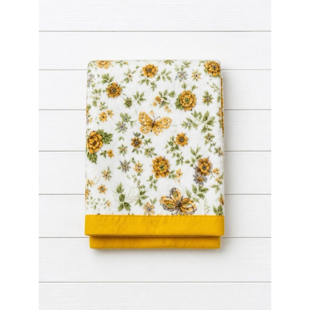 Cannon Monticello Vintage Summer Day Thermal Blanket Yellow Floral Butterfly